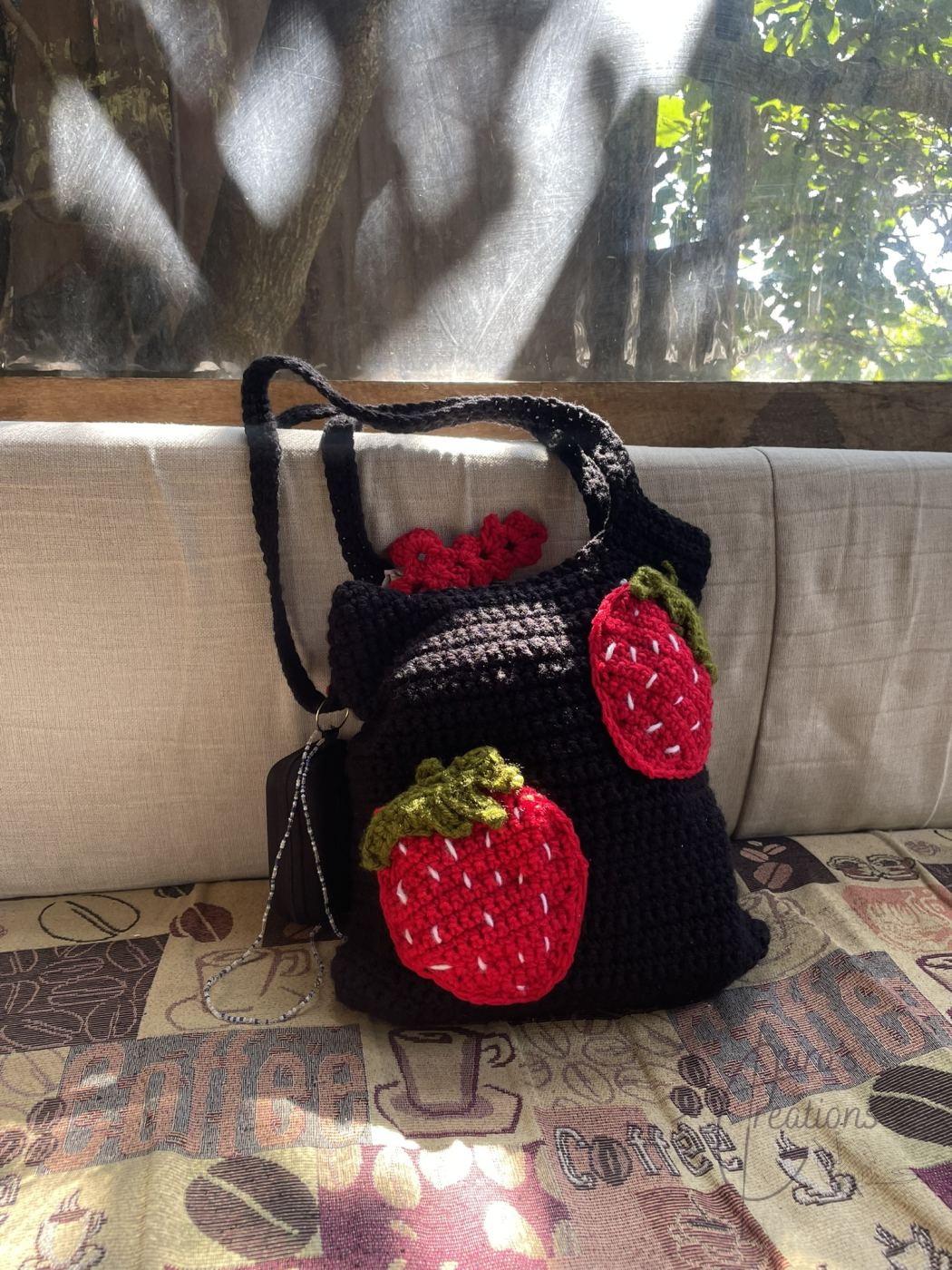summer strike, crochet tote bags, strawberries
